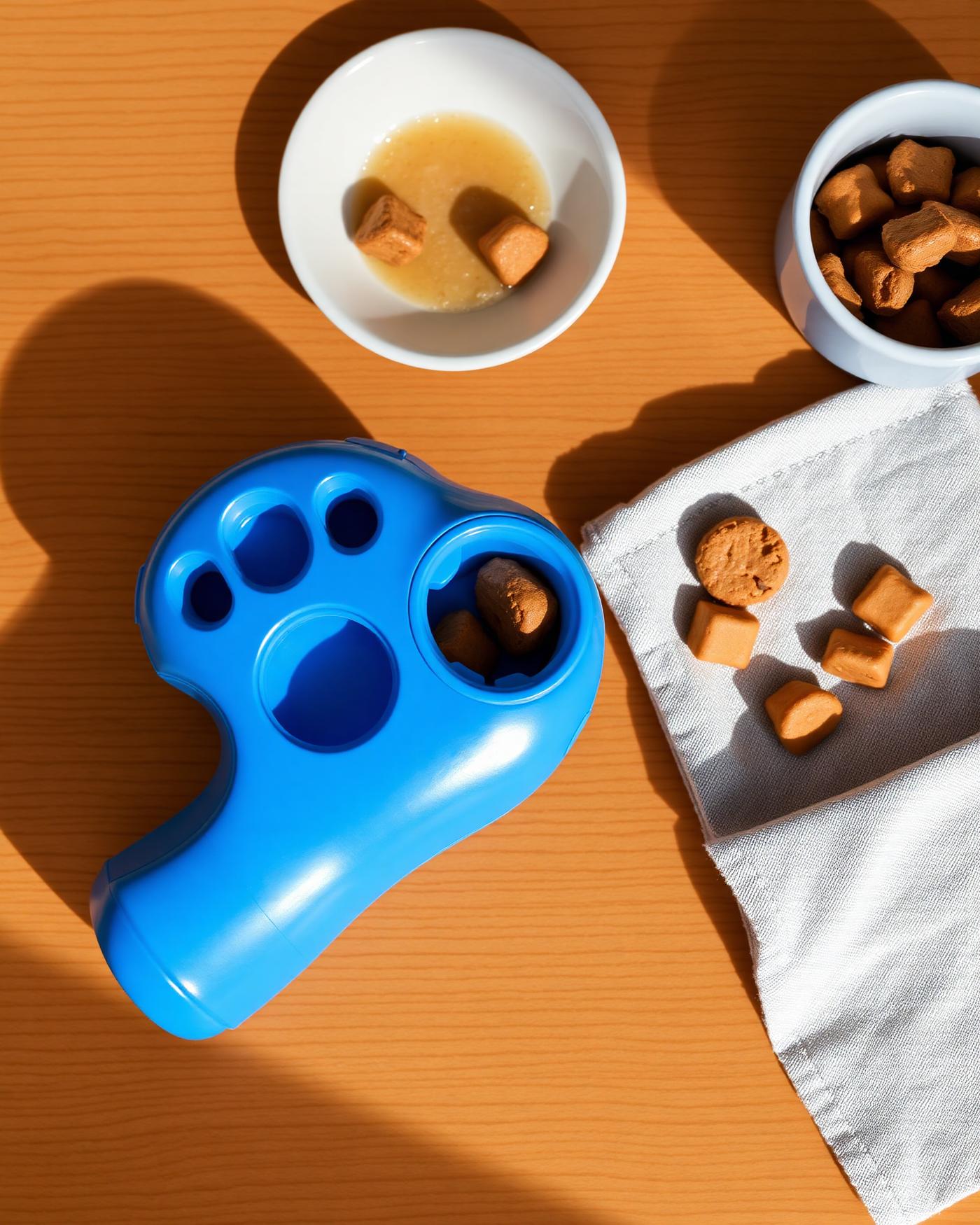 Petiolife treat dispenser on warm oak surface